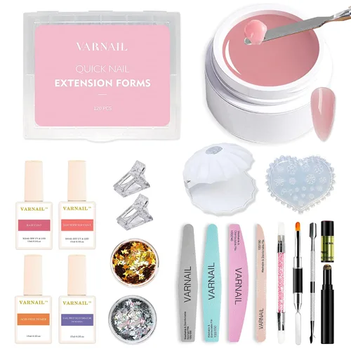 Miniatura 6 de VARNAIL Kit de extensión de uñas, gel de construcción sólido, gel de construcción de uñas no pegajoso con gel básico y herramientas, lámpara