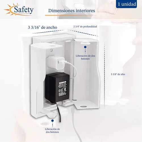 Miniatura 2 de Safety Innovations Caja de seguridad para enchufes a prueba de bebés de doble puerta para enchufes a prueba de bebés, más espacio