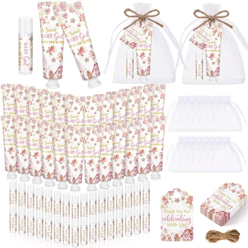 24 juegos de crema de manos y bálsamo labial para baby shower, regalo de Navidad, baby shower, regalos de fiesta, tamaño de viaje, loción de manos y