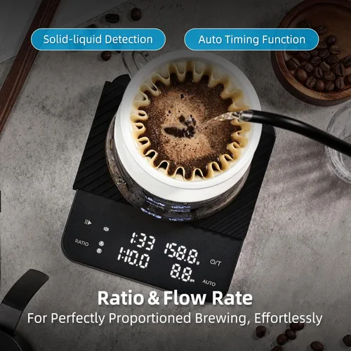 Miniatura 3 de Báscula de café con temporizador, báscula digital recargable, pantalla de ratios y tasa de flujo, de grado barista para goteo, café expreso, prensa