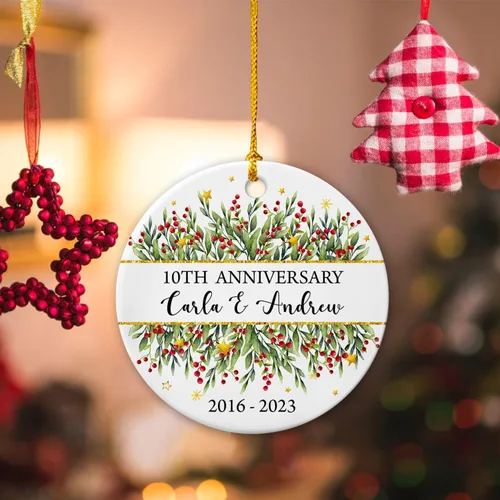 Miniatura 4 de Adorno personalizado de Navidad, aniversario de boda, aniversario de 2025, adornos de cerámica de Navidad para parejas, esposo, esposa, adorno