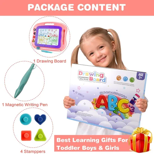 Miniatura 5 de Wellchild Tablero magnético de dibujo, juguetes para niñas y niños de 3 años, tablero magnético de garabatos para niños, almohadilla de dibujo
