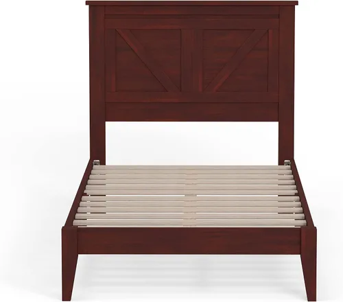 Miniatura 4 de Glenwillow Home Cama de plataforma de madera maciza estilo granja en tamaño individual, color cereza clásica