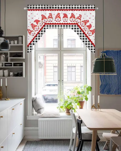 Miniatura 5 de Cortinas de Gnomos de San Valentín con Cenefa para Cocina, Cortinas con Bolsillo para Barra para Dormitorio, Sala de Estar, Baño, Cafetería, Negro