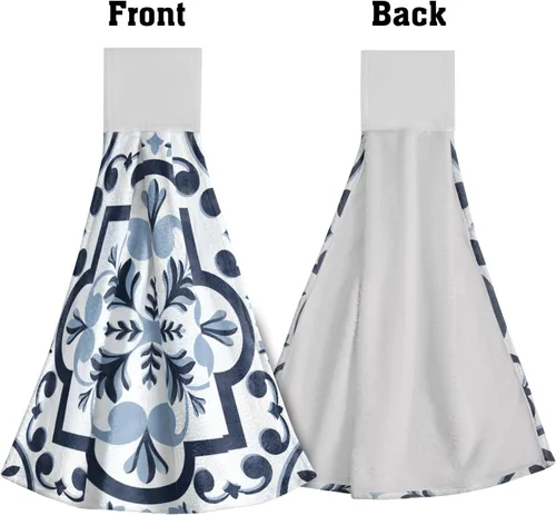 Miniatura 3 de Giwawa Toallas de mano de cocina de flores azul marino, modernas, bohemias, para colgar, con lazo, de secado rápido, 2 unidades, para baño, baño