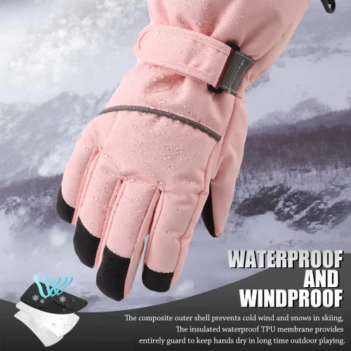 Miniatura 5 de Guantes de esquí impermeables para niños, guantes de invierno transpirables para niños y niñas, guantes de snowboard con forro Thinsulate para niños