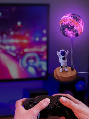 Miniatura 7 de WLHONG Lámpara de luna para niños, luces Space Buddy con luz nocturna de astronauta de 7 colores, alimentada por USB y control de botón, lámpara