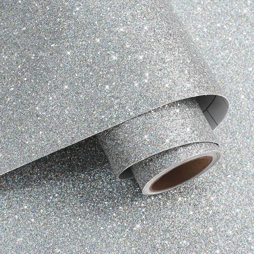 Miniatura 13 de VaryPaper Papel tapiz holográfico con purpurina de 15.7 x 78.7 pulgadas, para pegar y despegar, color gris, autoadhesivo, extraíble, papel