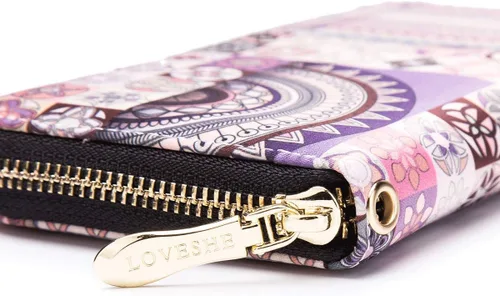 Miniatura 79 de Cartera de mano para mujer, estilo bohemio, con RFID, elegante, espaciosa con correa para viajes, capacidad para tarjetas, teléfono, dinero
