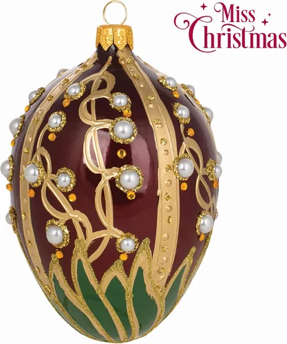 Miniatura 3 de Miss Christmas Palace Collection 2025 - Adorno para árbol de Navidad de vidrio soplado rojo y dorado de 5 pulgadas, diseño de lirio del valle