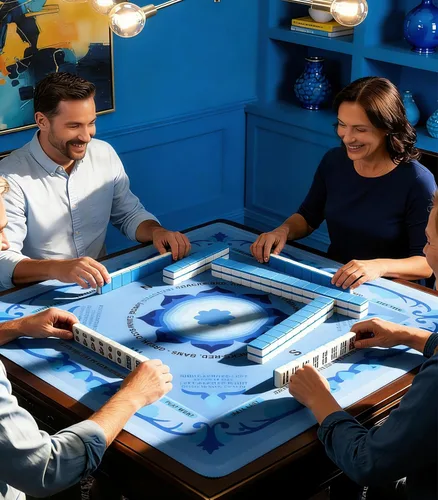 Miniatura 5 de Mahjong - Tapete para mesa, tapete de neopreno Mahjong de 33 x 33 pulgadas con reglas, tapete antideslizante de reducción de ruido Mah Jongg con Azul