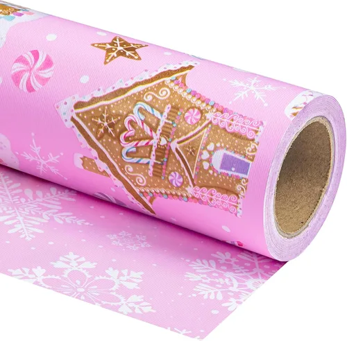 Miniatura 8 de WRAPAHOLIC - Papel de regalo de Navidad reversible, minirollo, 17 pulgadas x 33 pies, diseño de árbol de Navidad con letras “joy”, perfecto