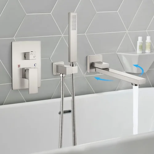 gotonovo Grifo de bañera montado en la pared con rociador de mano, juego de grifo de ducha de bañera, mezclador de sistema de ducha de baño de una