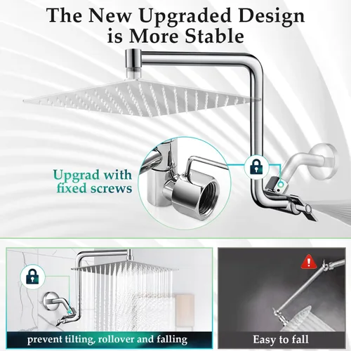 Miniatura 4 de Brazo de extensión de cabezal de ducha tipo lluvia, brazo de extensión de ducha de metal de 12 pulgadas, extensor de cabezal de ducha curvado Cromo