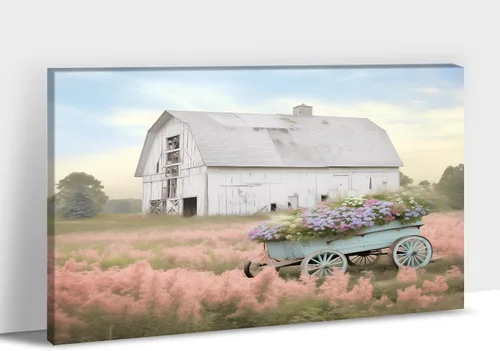 Miniatura 32 de Arte de pared con estampado de granero blanco de granja, granero y vaca, arte de pared con imágenes de granero blanco, cuadros rústicos de campo