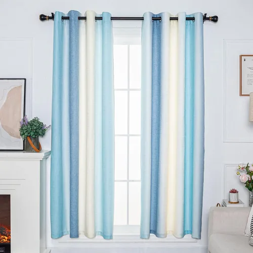FY FIBER HOUSE Cortinas multicolor con ojales degradados, oscurecimiento con ojales, aspecto de lino, cortina azul y blanca para sala de estar,