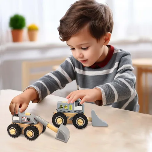 Miniatura 6 de Vehículos de construcción para niños pequeños, 2 piezas desmontables de madera, excavadora y excavadora, juguetes de vehículos para niños de 3 años