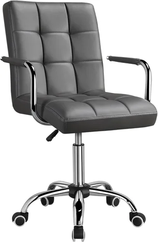 Miniatura 10 de Yaheetech Silla de Escritorio de Tareas de Cuero PU con Respaldo Medio, Silla Giratoria Moderna y Ajustable para Oficina en Casa con Ruedas Suaves