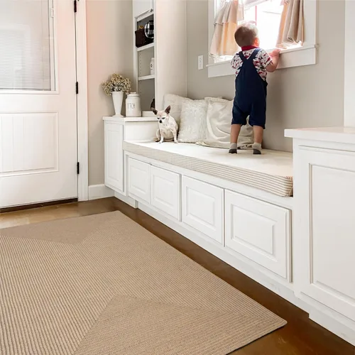 Miniatura 2 de Homespice Biscuit - Alfombra trenzada de 4 x 6 pies, alfombra marrón estilo campestre para sala de estar y dormitorio, impermeable, apta