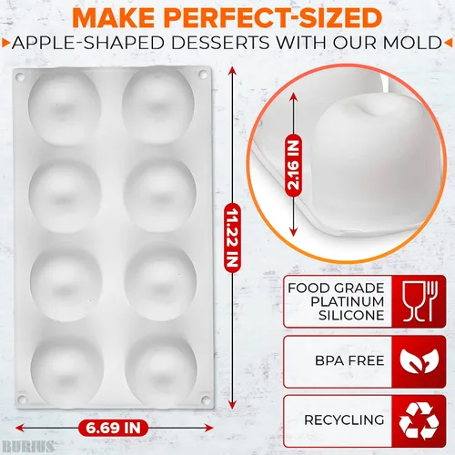 Miniatura 2 de Molde de silicona de manzana de 8 cavidades, molde de manzana de 11.22 x 6.69 x 2.3 pulgadas para hornear vacaciones, mousse, pasteles, gelatina