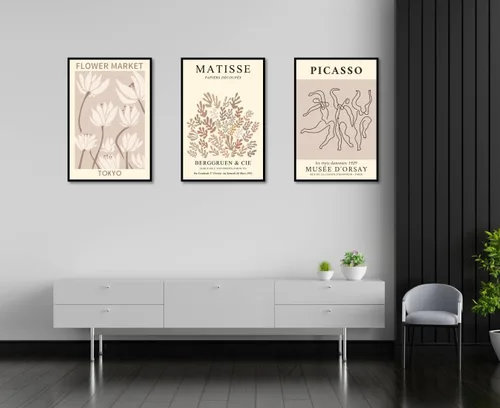 Miniatura 6 de MINI ZOZI Matisse Arte de Pared Enmarcado Impresiones de Mercado de Flores 12x16 3PCS Decoración de Pared Picasso Lienzo Grande Pósteres Beige