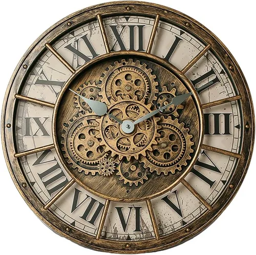 Miniatura 2 de Reloj de pared de 18 pulgadas con engranajes en movimiento, decoración industrial steampunk de gran tamaño, relojes de pared de metal antiguos