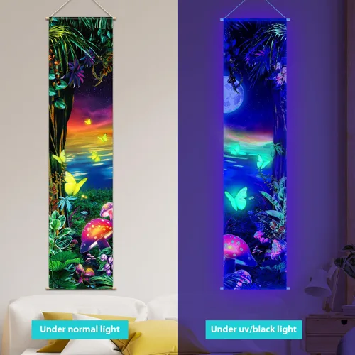 Miniatura 3 de Tiamon 2 Piezas Decoración de Pared Arte con Luz Negra Tapiz Psicodélico Luz Negra Tapiz Reactivo UV Póster Banner Estético Colgante para Habitación