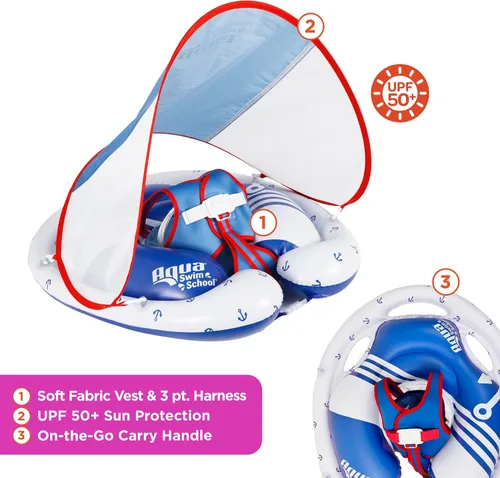 Miniatura 2 de SwimSchool Freestyle - Flotador de piscina para bebé con múltiples posiciones, asiento de seguridad ajustable, natación libre, doble cámara de aire