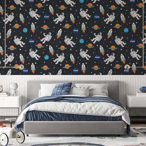 EGD Papel tapiz de astronautas y planetas, papel tapiz de la NASA, decoración de habitación de niños, papel tapiz para diseño de interiores,