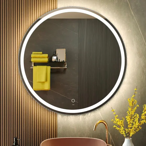 Miniatura 11 de KWW - Espejo de baño LED redondo grande de 28 pulgadas, moderno, temperatura de color ajustable, luces regulables anti vaho, fácil de instalar