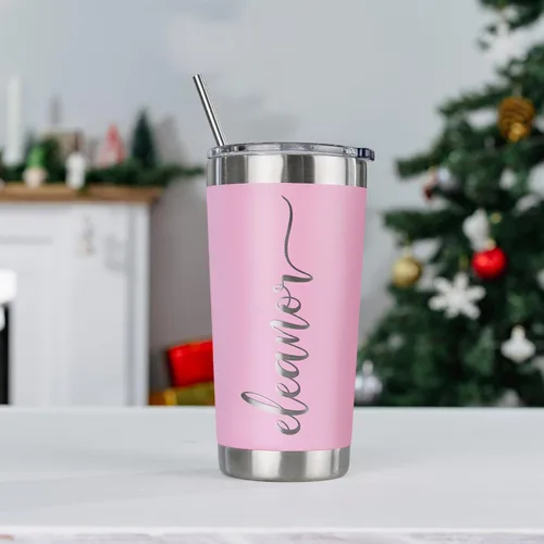 Miniatura 4 de Vasos personalizados, vaso de acero inoxidable con tapa Tazas personalizadas Rosa claro