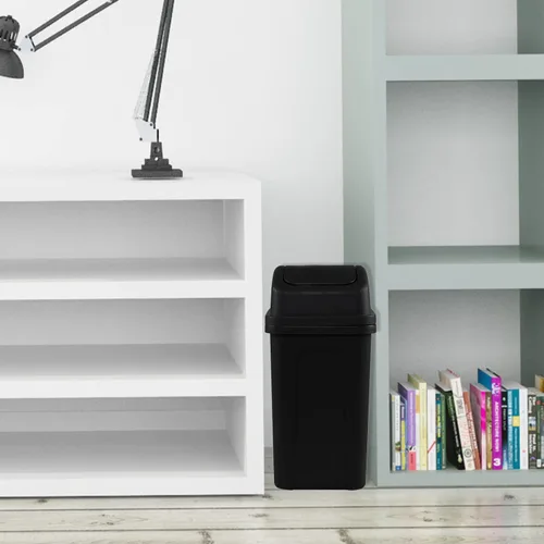 Miniatura 5 de Paquete de 4 cubos de basura pequeños de 7 L con tapa giratoria, cubo de basura de plástico negro