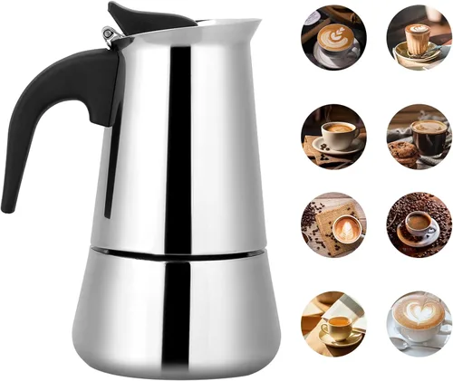 Miniatura 9 de Cafetera eléctrica del percolador, olla de mesa de café espresso de fondo ancho de acero inoxidable (3.4 fl oz)