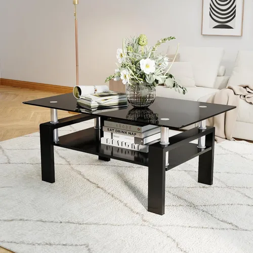 Miniatura 14 de IANIYA Mesa de centro de vidrio templado para decoración moderna de sala de estar, fácil de limpiar con bordes redondeados seguros y diseño