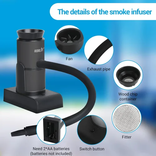 Miniatura 5 de BORUIT Pistola para Ahumar Cóctel Incluye Virutas de Madera y Accesorios, Ahumador Portátil para Bebidas, Kit de Infusión de Humo