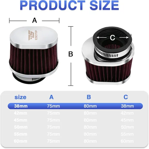 Miniatura 2 de 2 piezas de filtro de aire universal para motocicleta de 38 mm, filtro de motor de repuesto de alto rendimiento para bicicleta de tierra, filtros