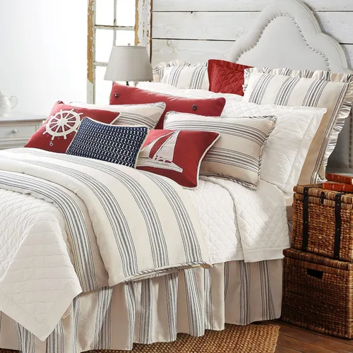 HiEnd Accents Prescott - Juego de ropa de cama de 3 piezas tamaño King a rayas con fundas de almohada, funda de edredón con patrón de rayas azul
