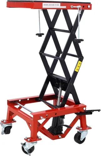 Miniatura 11 de Gato hidráulico de tijera para motocicleta de 300 libras, escalón de pie con 4 ruedas para motocicletas de cross pequeñas, soporte de gato