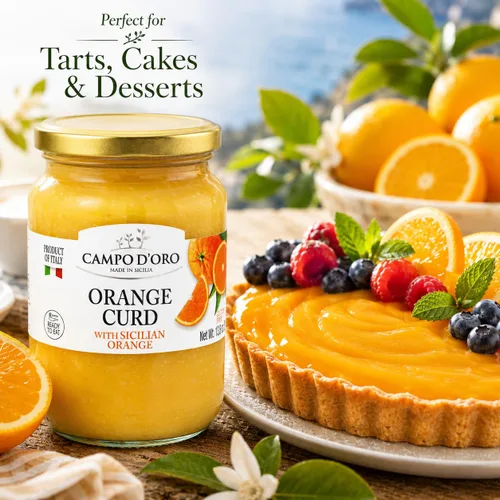 Miniatura 5 de CAMPO D'ORO - Cuajada de naranja siciliana, 13.8 oz (390 g), hecho con jugo de naranja fresco, huevos y mantequilla, producto de Italia, 100%