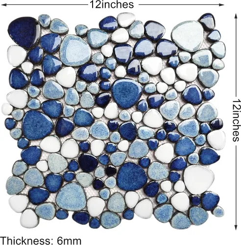 Miniatura 3 de Parrotile Azulejos Azules de Guijarros para Piso de Ducha, Mosaico para Salpicadero de Baño, Azulejos de Pared (5 Hojas)