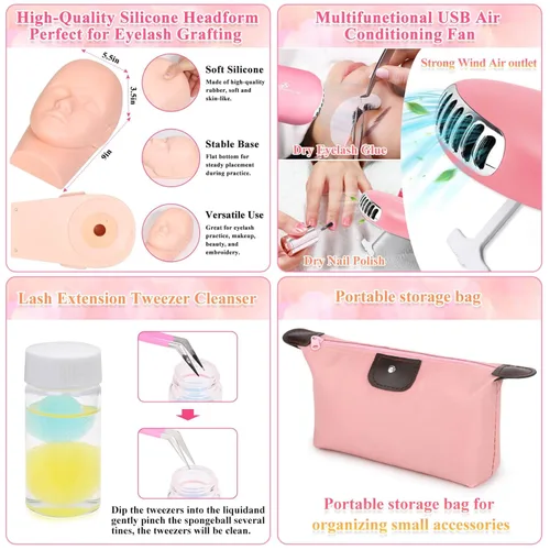 Miniatura 5 de Kits de extensiones de pestañas Tetutor para principiantes, kit de extensión de pestañas para principiantes con cabeza de maniquí de pestañas, kit