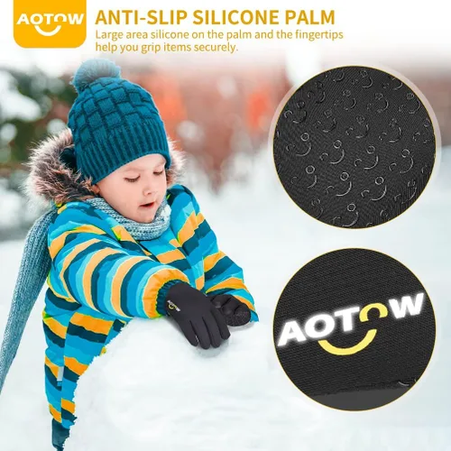 Miniatura 3 de Guantes deportivos cálidos de invierno para niños, clima frío, resistente al agua, para niños de 4 a 12 años, color negro