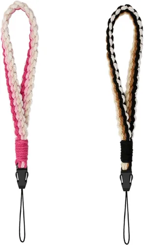 Miniatura 7 de 2 correas de muñeca para teléfono, cordón para teléfono celular, con 2 pestañas de amarre para teléfono, llavero de macramé hecho a mano, funda