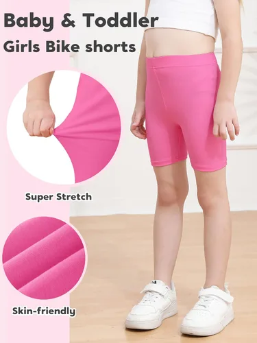 Miniatura 4 de Poroka Paquete de 6 pantalones cortos de ciclismo para bebés y niñas pequeñas, pantalones cortos de verano suaves para niñas, pantalones cortos