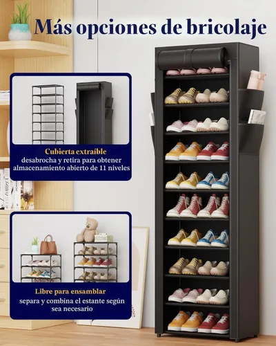 Miniatura 7 de Kitsure Zapatero – Estante organizador de zapatos de gran capacidad de 10 niveles con cubierta antipolvo y bolsillos laterales, zapatero de metal a