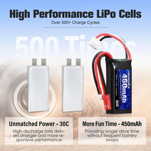 Miniatura 4 de 7.4V Lipo 2S 30C 450mAh Batería recargable Lipo con enchufe JST y PH2.0 SCX24 con cargador USB 1 a 2 Compatible con la mayoría de vehículos RC