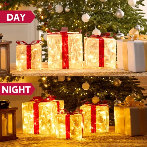 Miniatura 4 de JOIEDOMI Cajas de regalo iluminadas de Navidad, juego de 3 cajas de regalo transparentes con iluminación de Navidad, cajas de Navidad con luz LED