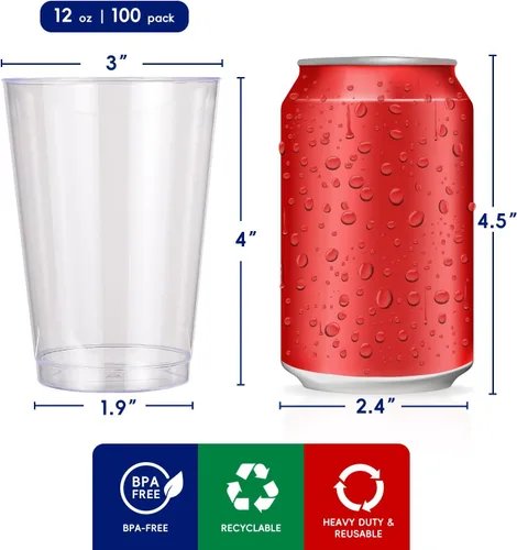 Miniatura 3 de JOLLY CHEF Vasos de plástico transparente de 12 onzas, paquete de 100 vasos de fiesta resistentes, vasos de plástico desechables para Halloween, día