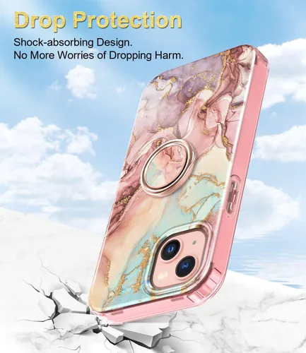 Miniatura 4 de Btscase Funda compatible con iPhone 13, protector de pantalla integrado con soporte de anillo de 360°, cuerpo completo, doble capa, resistente, a