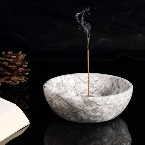 Koville Soporte de incienso de mármol natural, soporte de incienso para palos con 9 agujeros, quemador de incienso hecho a mano, atrapador de